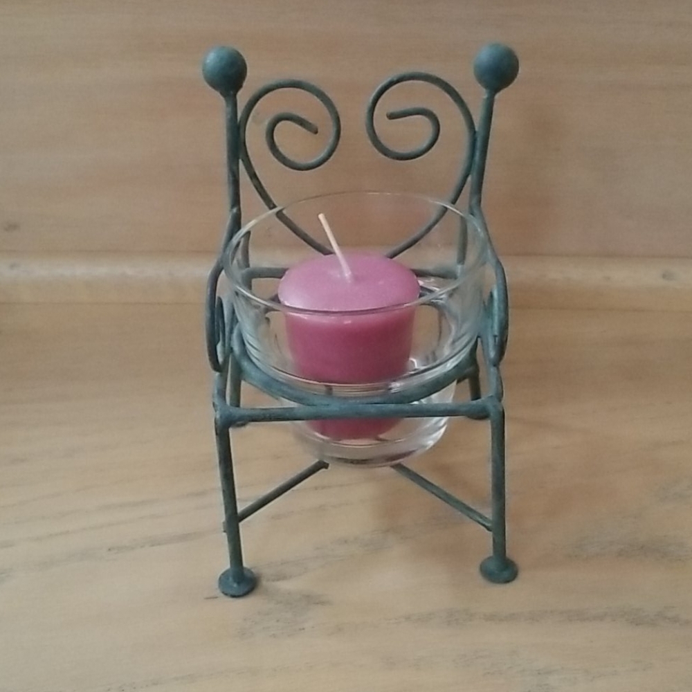 Cast Iron Heart Chair Candle Holder and Candle